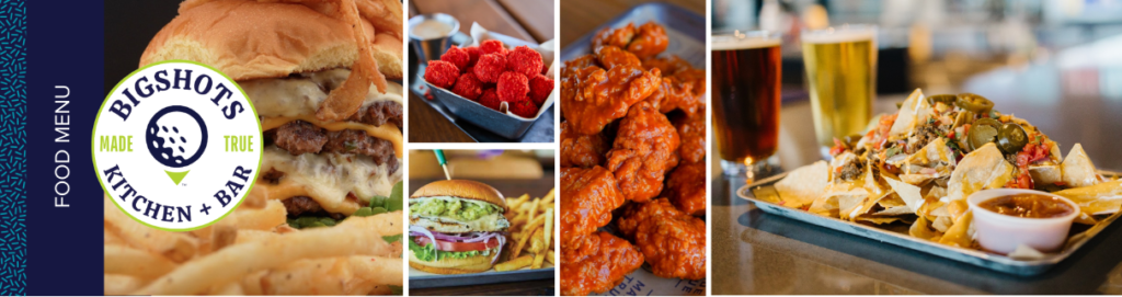 An inviting display of food and beverages at the bar in Big Shots Golf, perfect for socializing and relaxation.